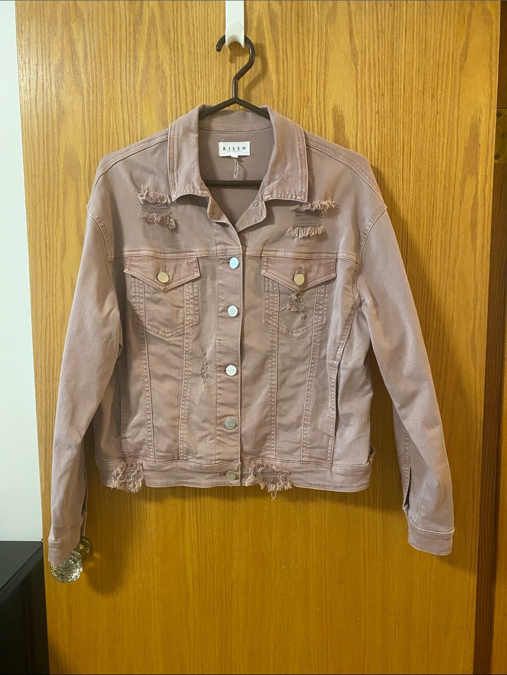 Risen Dusty Rose Distressed Denim Jacket